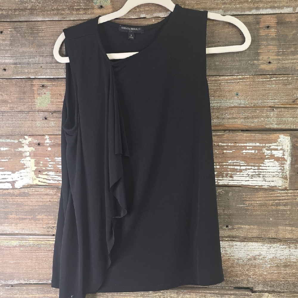 Banana Republic Black Sleeveless Top with Draped Detail, Size S
